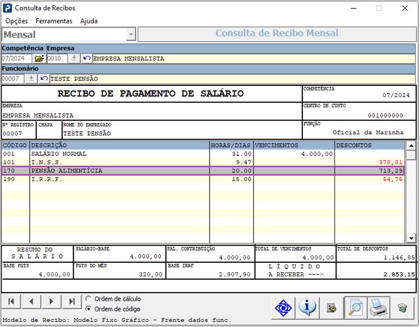 Fp Folha De Pagamento Mensal Pens O Aliment Cia Base De